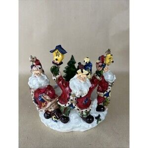VTG Santa Claus Country Candle Jar Holder Folk Art Christmas Decoration